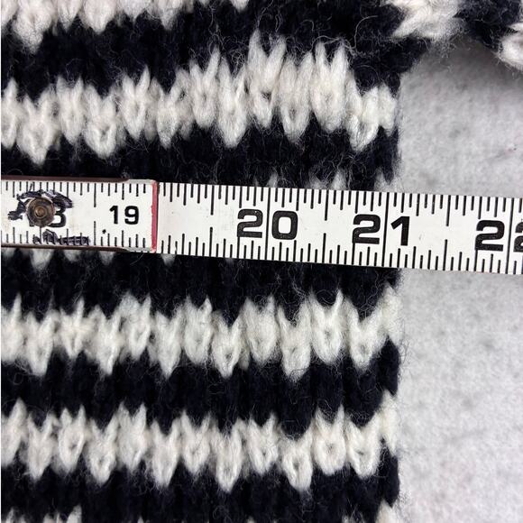 ANA Cowl Chunky Knit Sweater Women's M Tall Black White Striped Wool Blnd Hi Low - Picture 5 of 10
